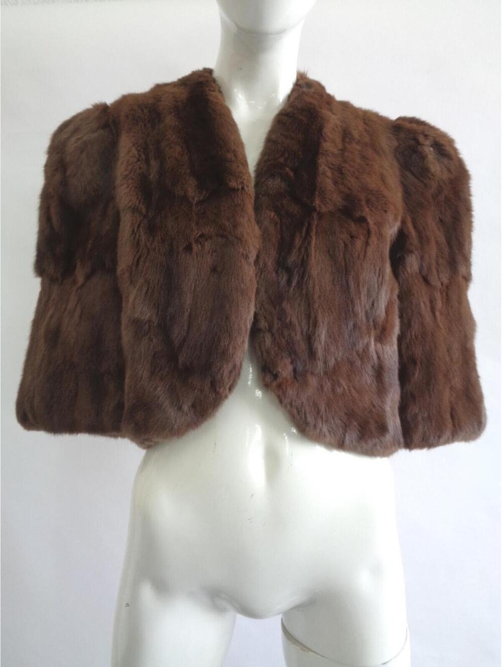 MINT NATURAL BROWN SQUIRREL FUR BOLERO JACKET COAT WOMEN WOMAN SIZE 4 SMALL